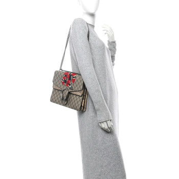 GUCCI GG Supreme Monogram Kingsnake Embroidered Medium Dionysus Shoulder Bag White Beige