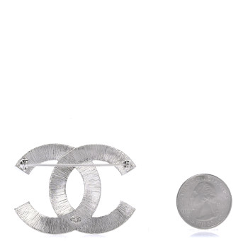 CHANEL Baguette Crystal CC Brooch Silver