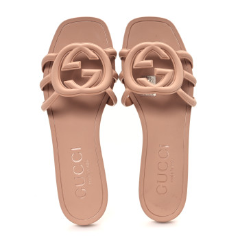 GUCCI Rubber Interlocking G Womens Slide Sandals 39 Light Beige
