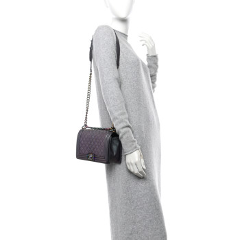 CHANEL Iridescent Goatskin Quilted Medium Boy Flap Purple