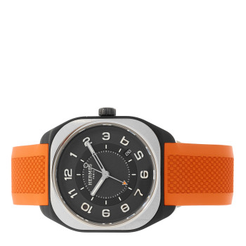 HERMES DLC Coated Titanium Rubber 39mm H08 Automatic Watch Orange