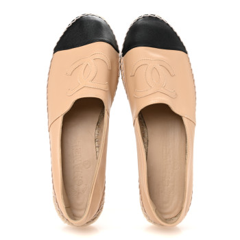 CHANEL Lambskin CC Espadrilles 40 Beige Black