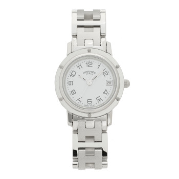 HERMES Stainless Steel 24mm Clipper Quartz Watch White
