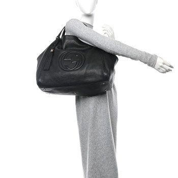 GUCCI Pebbled Calfskin Large Soho Shoulder Bag Black