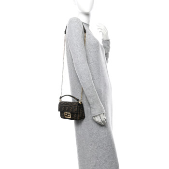 FENDI Fabric Jacquard FF 1974 Mini Baguette Tobacco Moro Black