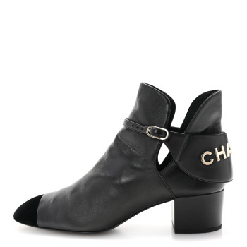 CHANEL Lambskin Velvet Cap Toe Short Ankle Boots 39 Black