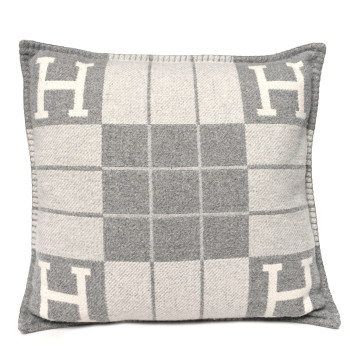 HERMES Wool Cashmere Avalon III Pillow PM Ecru Gris Clair