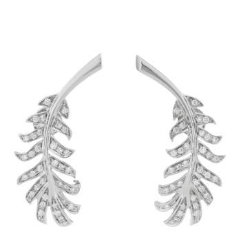 CHANEL 18K White Gold Diamond Plume De Chanel Clip On Earrings