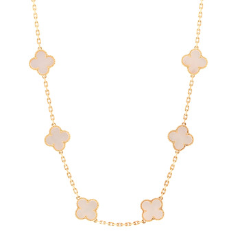 VAN CLEEF & ARPELS 18K Yellow Gold Mother of Pearl 10 Motifs Vintage Alhambra Necklace