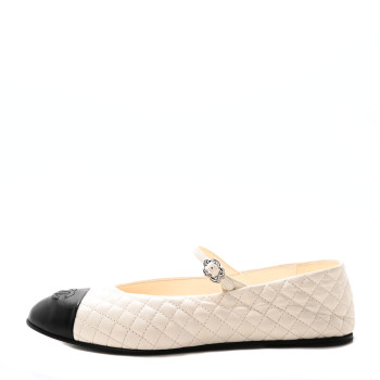 CHANEL Lambskin Quilted Mary Jane Flats 41 White Black CHANEL Lambskin Quilted Mary Jane Flats 41 White Black