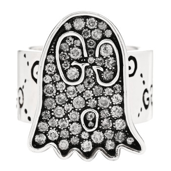 GUCCI Sterling Silver Grey Diamond GucciGhost Ghost Ring 56 7.75