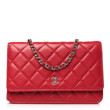CHANEL Lambskin Quilted Wallet On Chain WOC Red