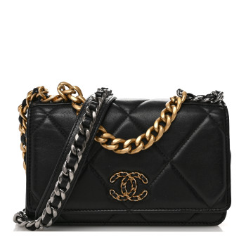 CHANEL Lambskin Quilted Chanel 19 Wallet On Chain WOC Black CHANEL Lambskin Quilted Chanel 19 Wallet On Chain WOC Black