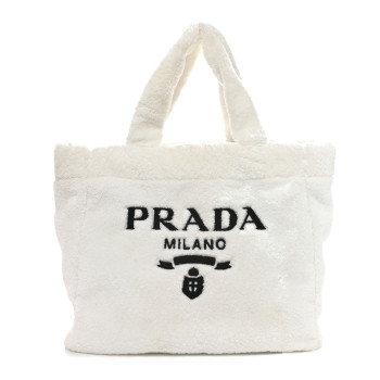 PRADA Terry Cloth Tote Bag White Black