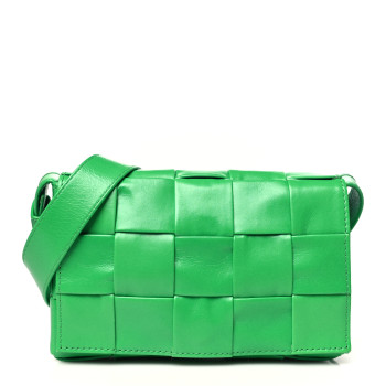 BOTTEGA VENETA Paper Calfskin Maxi Intreccio Small Cassette Crossbody Bag Grass