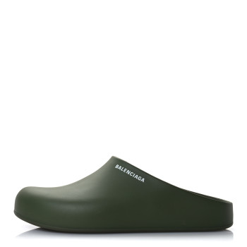 BALENCIAGA Rubber Logo Mens Pool Closed Slide Sandals 43 Kaki White
