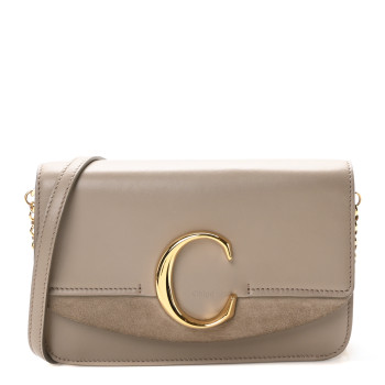 CHLOE Calfskin Suede C Clutch With Chain Motty Grey