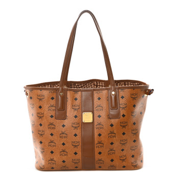 MCM Visetos Medium Liz Reversible Shopper Tote Cognac