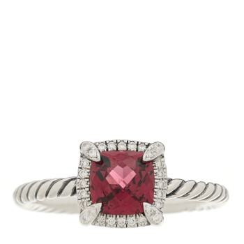 DAVID YURMAN Sterling Silver Diamond Garnet 7mm Petite Chatelaine Pave Bezel Ring 62 10