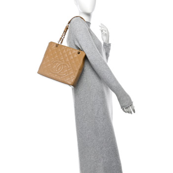 CHANEL Caviar Quilted Petit Shopping Tote PST Dark Beige