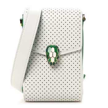 BULGARI X CASABLANCA Calfskin Serpenti Forever Apres Vertical Pochette Tennis Green White