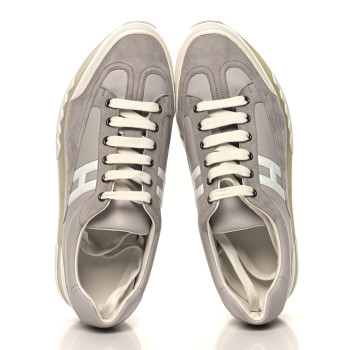 HERMES Suede Goatskin Mens Trail Sneakers 44.5 Gris White