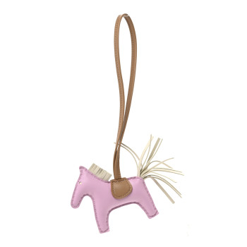 HERMES Milo Lambskin Grigri Rodeo Horse Bag Charm PM Mauve Sylvestre Craie Chai