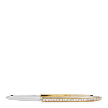 TIFFANY 18K Yellow White Gold Diamond Narrow Tiffany Lock Half Pave Bangle Bracelet