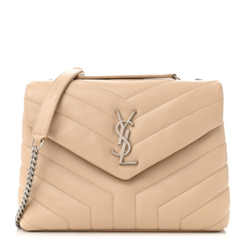 SAINT LAURENT Calfskin Y Quilted Monogram Small Loulou Chain Satchel Dark Beige