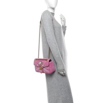 GUCCI Velvet Matelasse Marquise Crystals Embroidered Small GG Marmont Shoulder Bag Malva