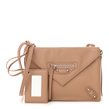BALENCIAGA Veau Papier Classic Silver Hardware Triple XS Zip Around Crossbody Rose Des Sables