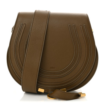 CHLOE Grained Calfskin Small Marcie Saddle Bag Dark Khaki