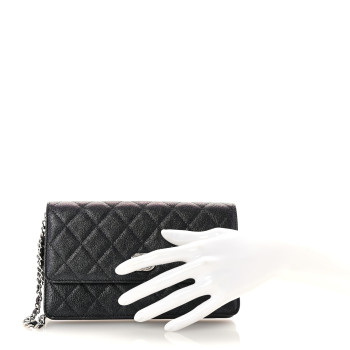 CHANEL Iridescent Caviar Quilted Classic Pouch Clutch Black