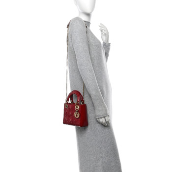 CHRISTIAN DIOR Patent Cannage Mini Lady Dior Red