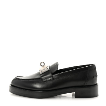 HERMES Calfskin Womens Hot Loafer 38 Black