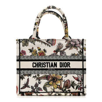 CHRISTIAN DIOR Canvas Embroidered Small Jardin Botanique Book Tote Multicolor