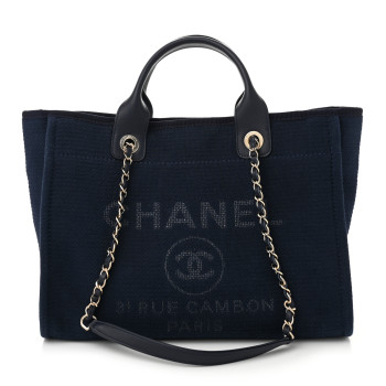 CHANEL Mixed Fibers Small Deauville Tote Navy