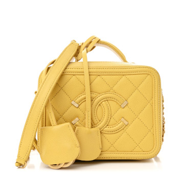 CHANEL Caviar Quilted Small CC Filigree Vanity Case Yellow
