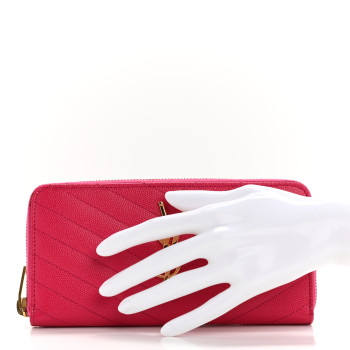 SAINT LAURENT Grain De Poudre Matelasse Chevron Monogram Zip Around Wallet Fuchsia