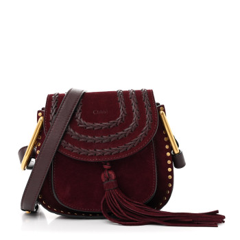 CHLOE Suede Calfskin Braided Mini Hudson Shoulder Bag Sienna Red