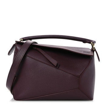 LOEWE Soft Grained Calfskin Small Puzzle Edge Bag Dark Burgundy