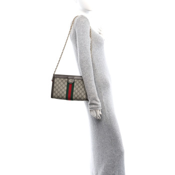 GUCCI GG Supreme Monogram Web Small Ophidia Chain Shoulder Bag Brown