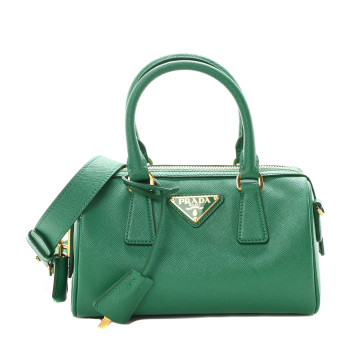 PRADA Saffiano Lux Top Handle Crossbody Bag Mango