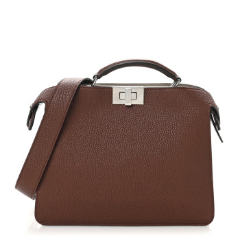 FENDI Cuoio Romano Vitello Cover Glazed Fabric Bi-Color FF 1974 Mini Peekaboo I SEE U Satchel Ghianda Grezzo