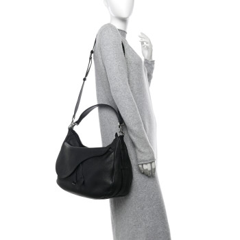 CHRISTIAN DIOR Grained Calfskin Saddle Soft Bag Black