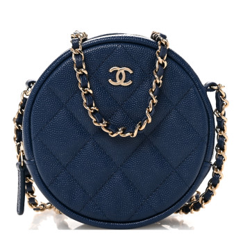 CHANEL Caviar Quilted Round Clutch With Chain Blue