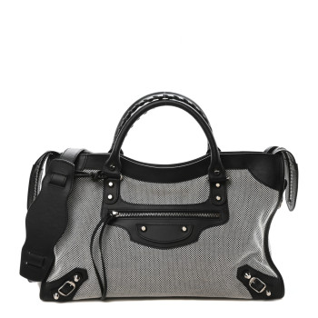 BALENCIAGA Calfskin Twill Classic Hardware Perforated City Black White