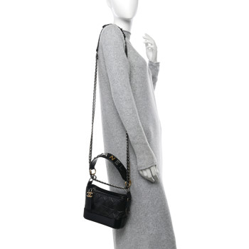CHANEL Aged Calfskin Quilted Small Gabrielle Logo Hobo Black