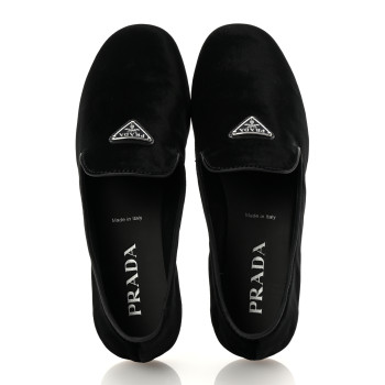 PRADA Velvet Mens Slip On Loafers 8 Black