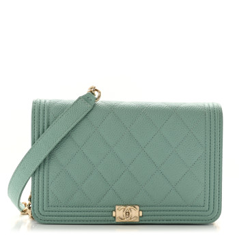 CHANEL Caviar Quilted Boy Wallet On Chain WOC Light Blue CHANEL Caviar Quilted Boy Wallet On Chain WOC Light Blue